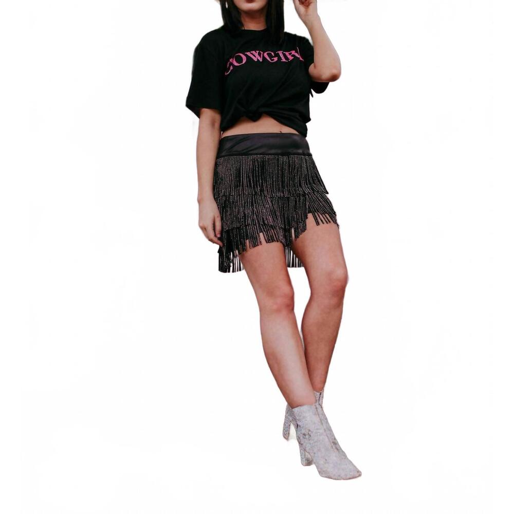 NEW MERIGOLD KISS cowgirl 3d pink sequin embroidered tee in black